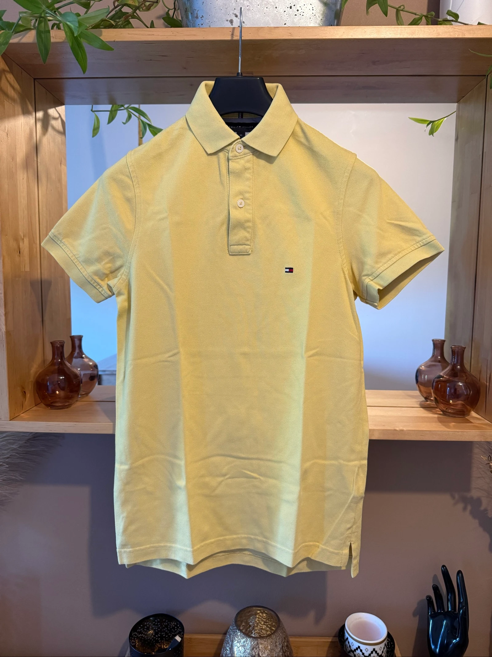 Polo Tommy Hilfiger homme XS Slim Fit jaune clair 100% coton – TBE